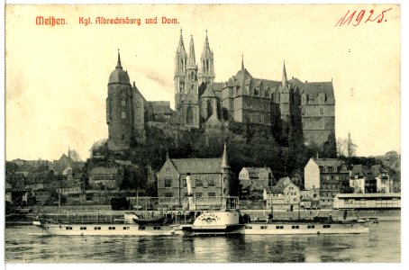 11925-Meißen-1910-Albrechtsburg und Dom - Elbe mit Dampfer Karlsbad-Brück & Sohn Kunstverlag