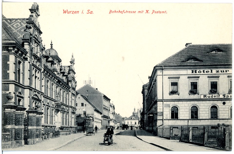 19216-Wurzen-1915-Bahnhofstraße mit Post-Brück & Sohn Kunstverlag