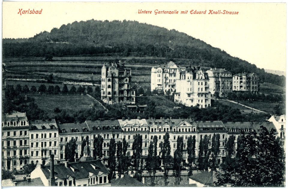 18024-Karlsbad-1914-Untere Gartenzeile und Eduard Knoll Straße-Brück & Sohn Kunstverlag