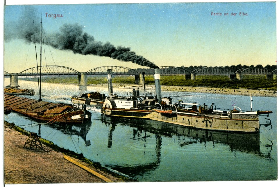 11651-Torgau-1910-Brücke - Elbe mit Schleppzug-Brück & Sohn Kunstverlag