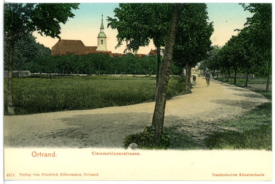 04871-Ortrand-1903-Kleinmehlener Straße und Kirche-Brück & Sohn Kunstverlag