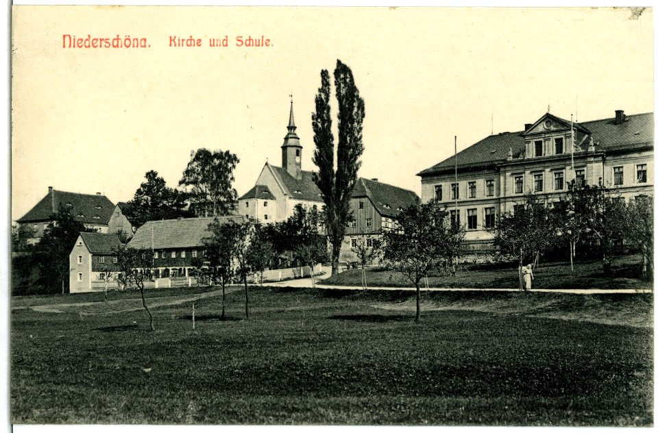 03071-Niederschöna-1903-Kirche und Schule-Brück & Sohn Kunstverlag