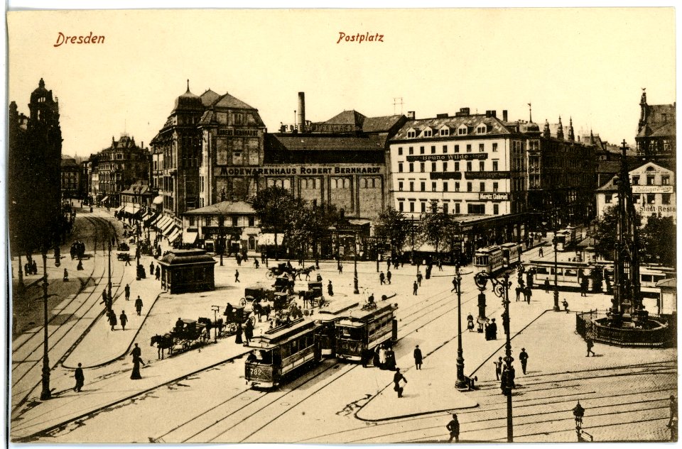 18933-Dresden-1915-Postplatz mit Straßenbahnen-Brück & Sohn Kunstverlag