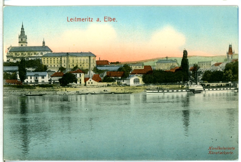 11522-Leitmeritz-1910-Blick auf Leitmeritz und Dampfer Schandau-Brück & Sohn Kunstverlag