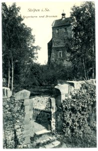 04462-Stolpen-1903-Am Brunnen mit Seigerturm-Brück & Sohn Kunstverlag