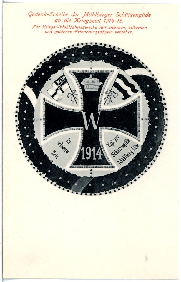 19949-Mühlberg-1915-Gedenk-Scheibe der Mühlberger Schützengilde-Brück & Sohn Kunstverlag