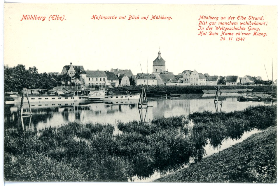 16552-Mühlberg-1913-Hafen mit Oberdeckdampfer Bodenbach-Brück & Sohn Kunstverlag