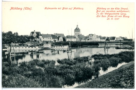 16552-Mühlberg-1913-Hafen mit Oberdeckdampfer Bodenbach-Brück & Sohn Kunstverlag