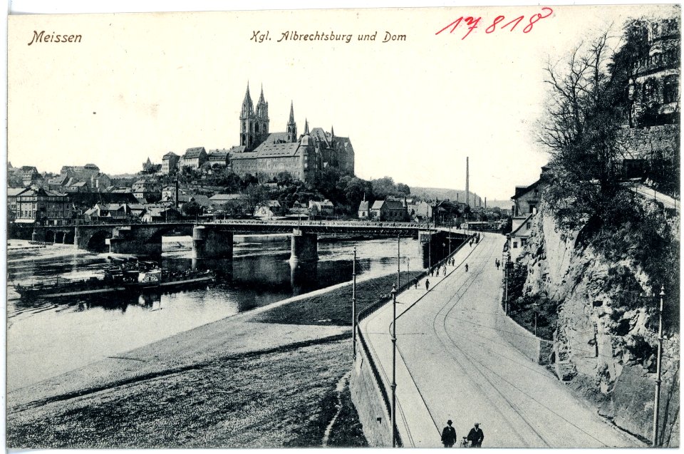 17818-Meißen-1914-Albrechtsburg und Dom, Brücke, Elbe mit Dampfer Bodenbach-Brück & Sohn Kunstverlag