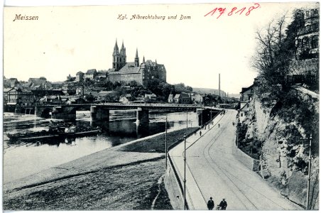 17818-Meißen-1914-Albrechtsburg und Dom, Brücke, Elbe mit Dampfer Bodenbach-Brück & Sohn Kunstverlag