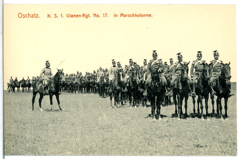 14759-Oschatz-1912-1. Königlich Sächsisches Ulanen-Regiment Nr. 17 - Marschkolonne-Brück & Sohn Kunstverlag