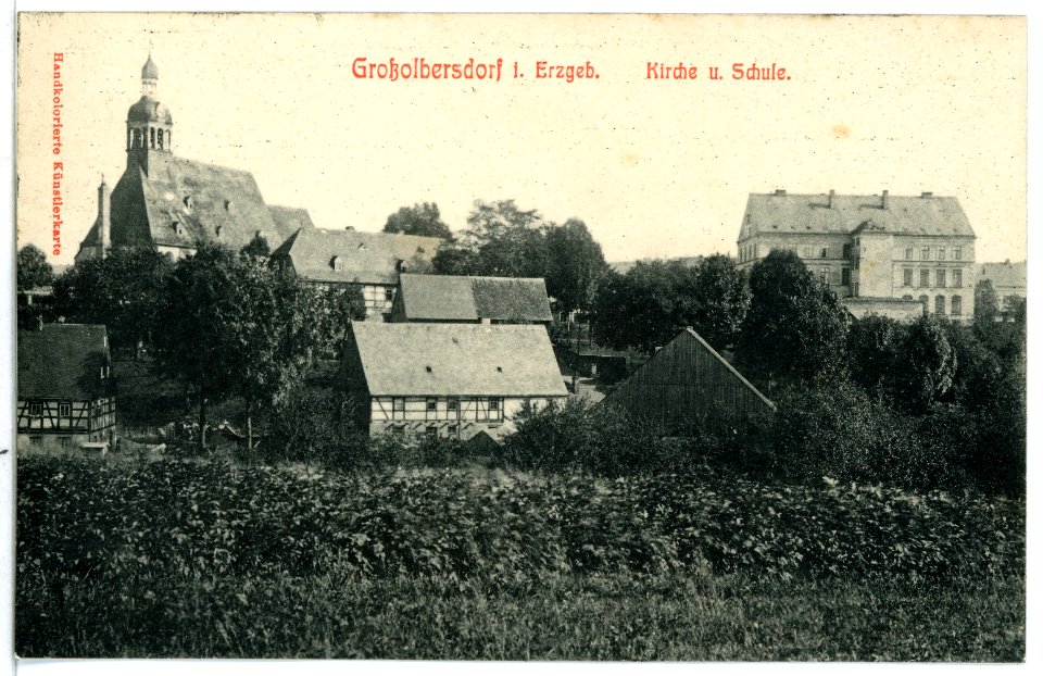 11696-Großolbersdorf-1910-Kirche mit Schule-Brück & Sohn Kunstverlag