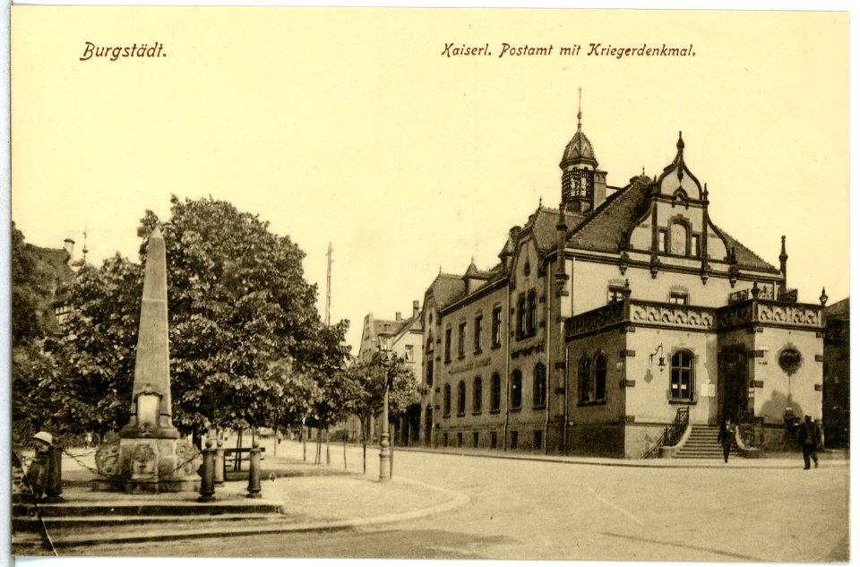 14967-Burgstädt-1912-Kaiserliches Postamt mit Kriegerdenkmal-Brück & Sohn Kunstverlag