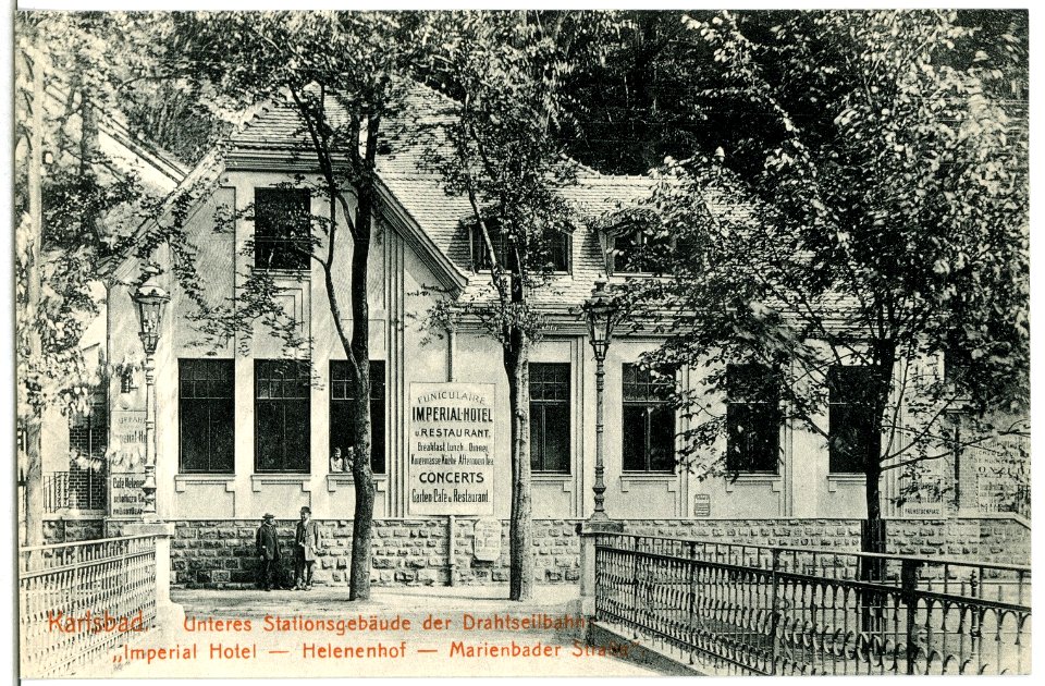 14989-Karlsbad-1912-Unteres Stationsgebäude der Drahtseilbahn-Brück & Sohn Kunstverlag