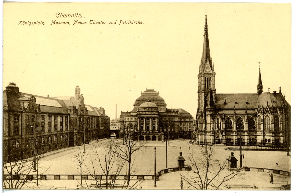 17828-Chemnitz-1914-Königsplatz, Museum, Neues Theater, Petrikirche-Brück & Sohn Kunstverlag