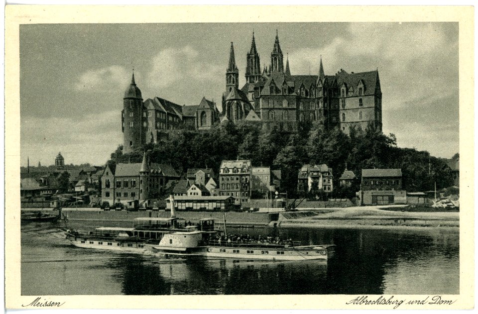 17822-Meißen-1914-Albrechtsburg und Dom - Elbe mit Dampfer Bodenbach-Brück & Sohn Kunstverlag