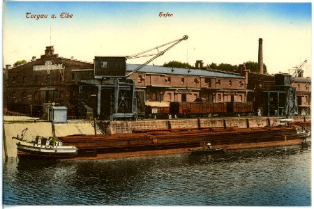 18251-Torgau-1914-Hafen mit Frachtzille-Brück & Sohn Kunstverlag