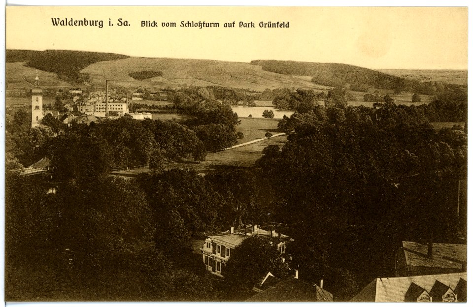 16546-Waldenburg-1913-Blick vom Schloßturm auf Park Grünfeld-Brück & Sohn Kunstverlag