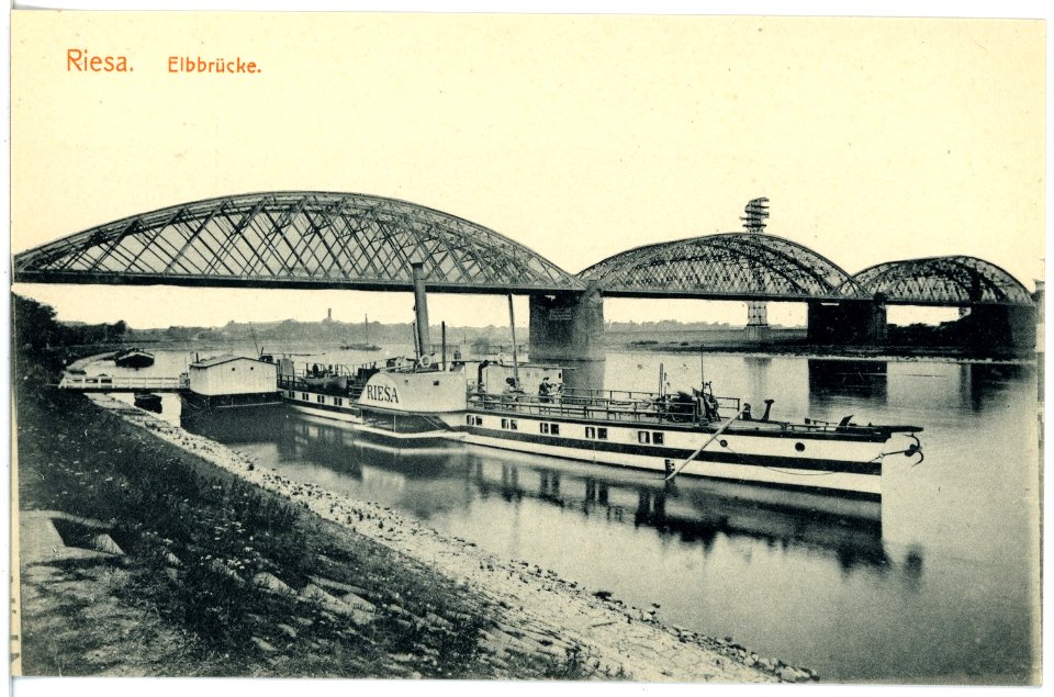 16694-Riesa-1913-Elbbrücke mit Dampfer Riesa-Brück & Sohn Kunstverlag