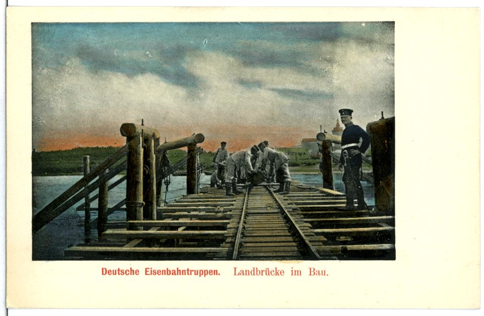 11317-Nünchritz-1910-Deutsche Eisenbahntruppen Landbrücke im Bau-Brück & Sohn Kunstverlag