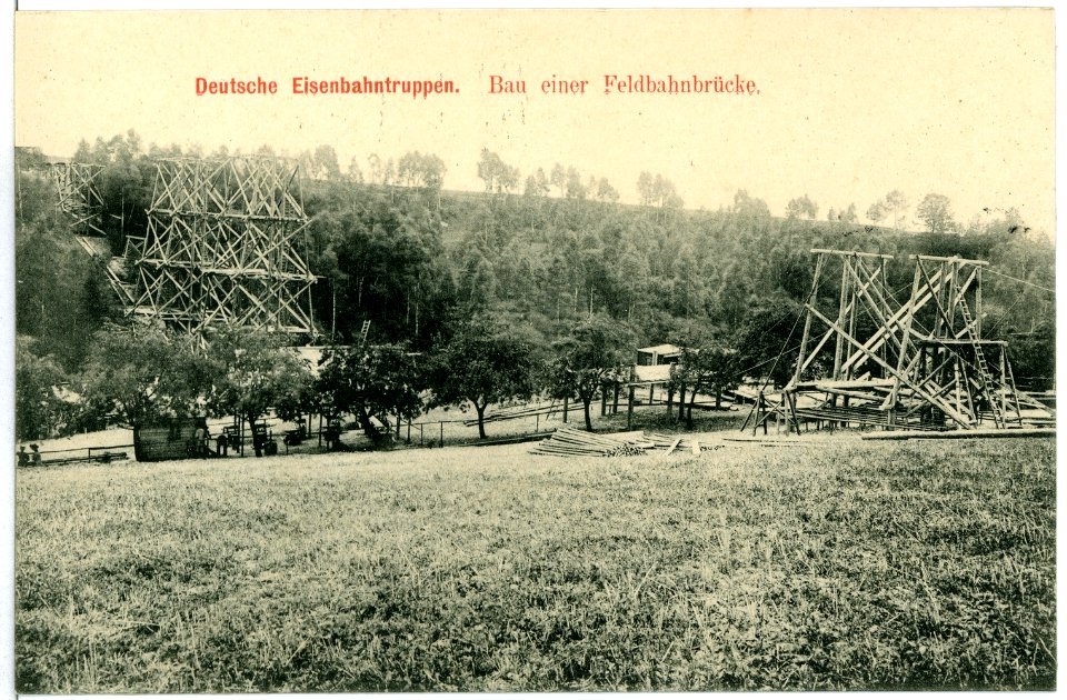 11093-Luga-1910-Deutsche Eisenbahntruppen - Bau einer Feldbahnbrücke-Brück & Sohn Kunstverlag
