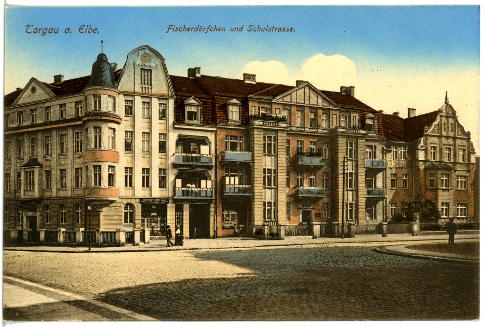 18253-Torgau-1914-Fischerdörfchen und Schulstraße-Brück & Sohn Kunstverlag