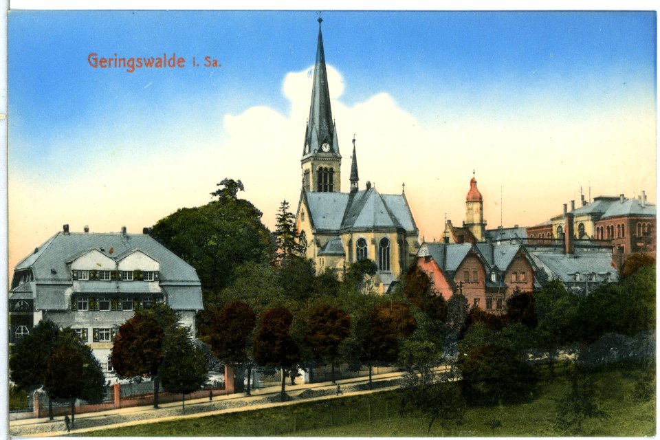 14307-Geringswalde-1912-Blick auf Geringswalde, Kirche-Brück & Sohn Kunstverlag