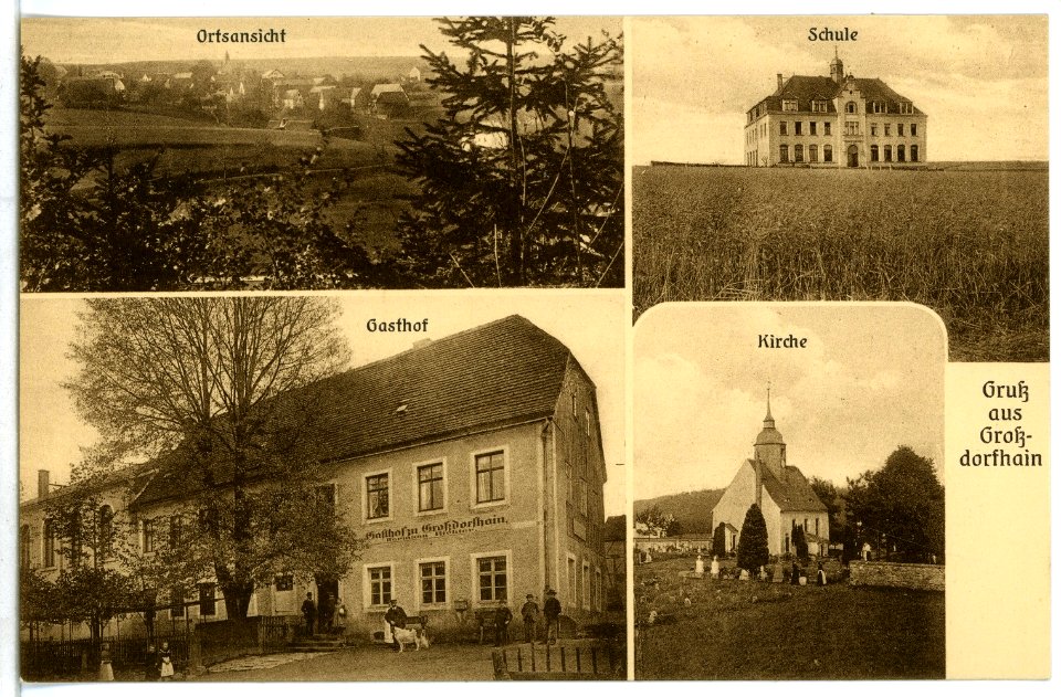 10852-Großdorfhain-1909-verschiedene Ortsansichten-Brück & Sohn Kunstverlag