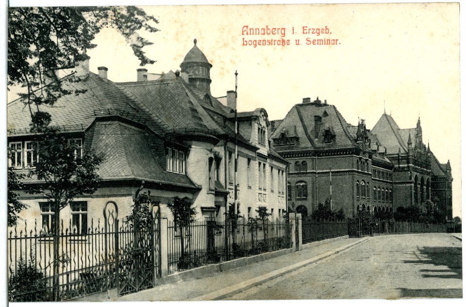 11683-Annaberg-1910-Logenstraße und Seminar-Brück & Sohn Kunstverlag
