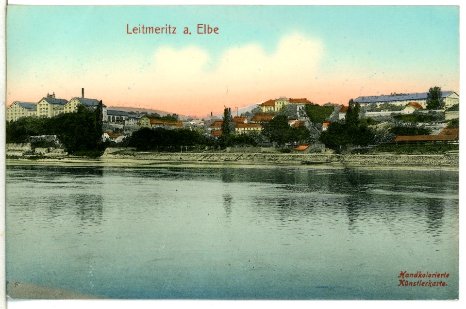 11524-Leitmeritz-1910-Blick über die Elbe nach Leitmeritz-Brück & Sohn Kunstverlag