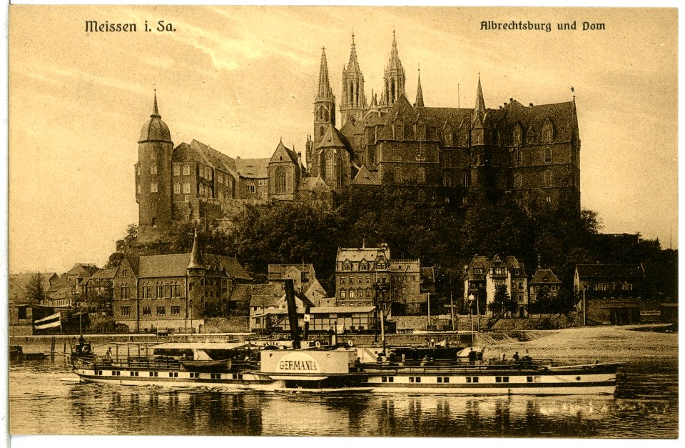 14625-Meißen-1912-Albrechtsburg - Elbansicht mit Dampfer Germania-Brück & Sohn Kunstverlag