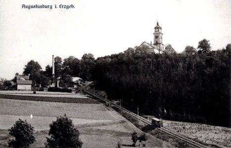14387-Augustusburg-1912-Kirche und neue Drahtseilbahn in Betrieb-Brück & Sohn Kunstverlag