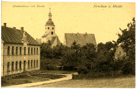 21699-Nerchau-1920-Kirche mit Krankenhaus-Brück & Sohn Kunstverlag