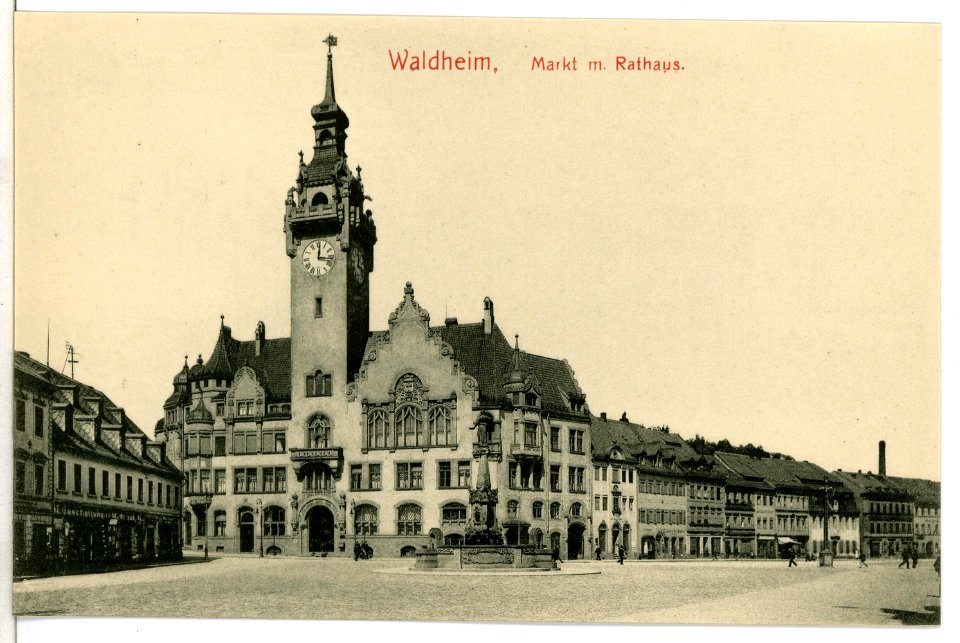 08695-Waldheim-1907-Markt mit Rathaus-Brück & Sohn Kunstverlag