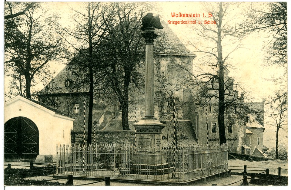 10911-Wolkenstein-1909-Kriegerdenkmal und Schloß-Brück & Sohn Kunstverlag