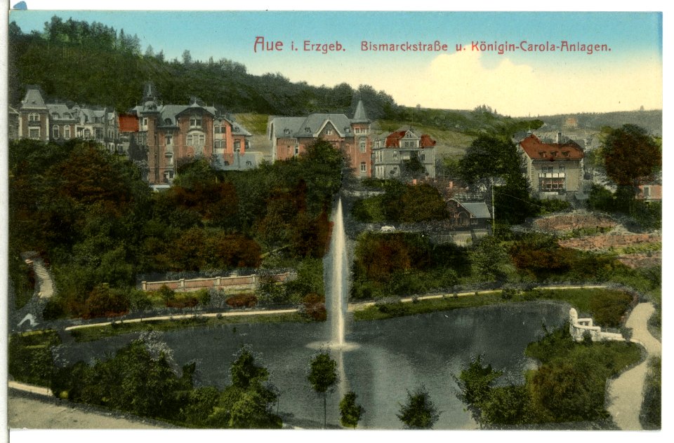 13563-Aue-1911-Bismarckstraße und Königin Carola-Anlagen-Brück & Sohn Kunstverlag