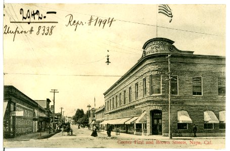 08338-Napa, Cal.-1906-Corner First and Brown Streets-Brück & Sohn Kunstverlag