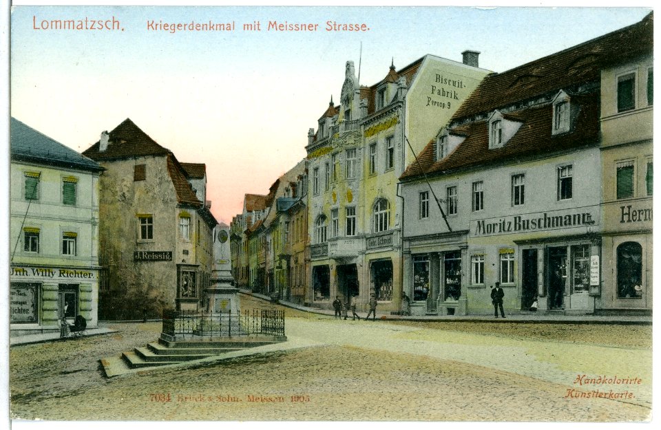 07034-Lommatzsch-1906-Meißner Straße mit Kriegerdenkmal-Brück & Sohn Kunstverlag