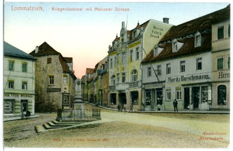 07034-Lommatzsch-1906-Meißner Straße mit Kriegerdenkmal-Brück & Sohn Kunstverlag