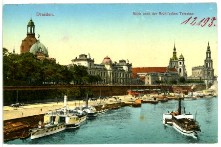 12198-Dresden-1910-Brühlsche Terrasse, Elbe mit Dampfern-Brück & Sohn Kunstverlag