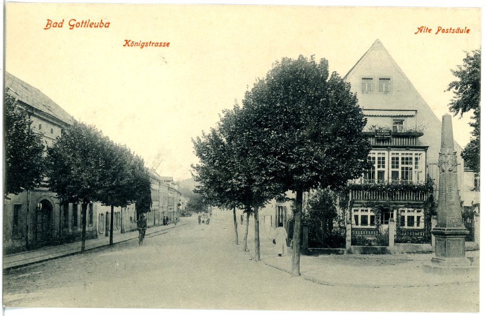 18407-Bad Gottleuba-1914-Königstraße und alte Postsäule-Brück & Sohn Kunstverlag