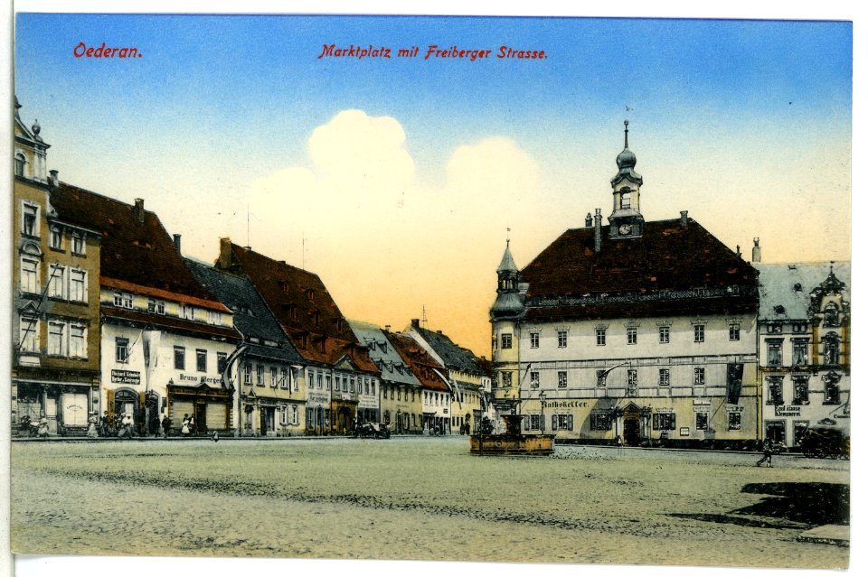 09346-Oederan-1907-Marktplatz mit Freiberger Straße-Brück & Sohn Kunstverlag