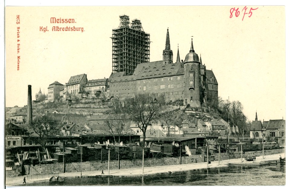 08675-Meißen-1907-Burgberg mit Domtürmen im Bau-Brück & Sohn Kunstverlag