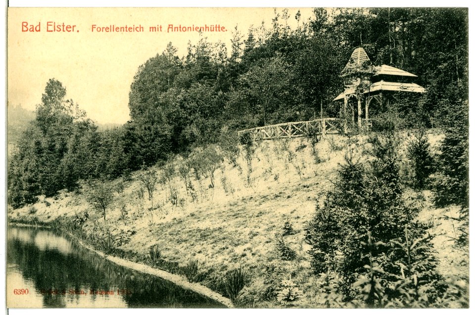 06390-Bad Elster-1905-Forellenteich mit Antonien - Hütte-Brück & Sohn Kunstverlag