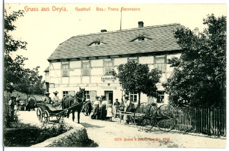 06376-Deila-1905-Gasthof mit Pferdewagen und Menschen-Brück & Sohn Kunstverlag