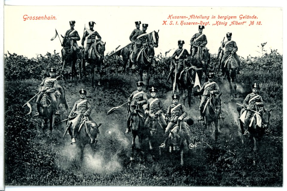 09362-Großenhain-1907-Husarenabteilung in bergigem Gelände-Brück & Sohn Kunstverlag