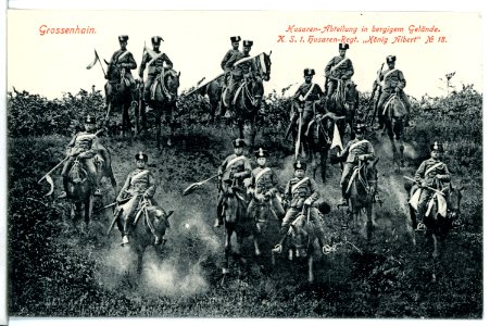 09362-Großenhain-1907-Husarenabteilung in bergigem Gelände-Brück & Sohn Kunstverlag