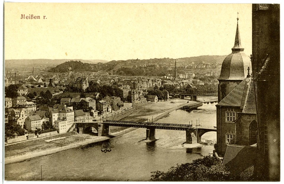 20546-Meißen-1917-Blick von der Albrechtsburg auf Meißen rechts-Brück & Sohn Kunstverlag
