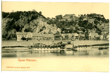 07259-Meißen-1906-Elbblick nach Spaar mit Dampfer Bodenbach-Brück & Sohn Kunstverlag