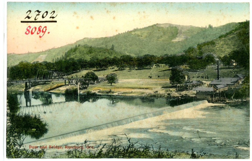 08089-Roseburg, Ore.-1906-Dam and Bridge-Brück & Sohn Kunstverlag